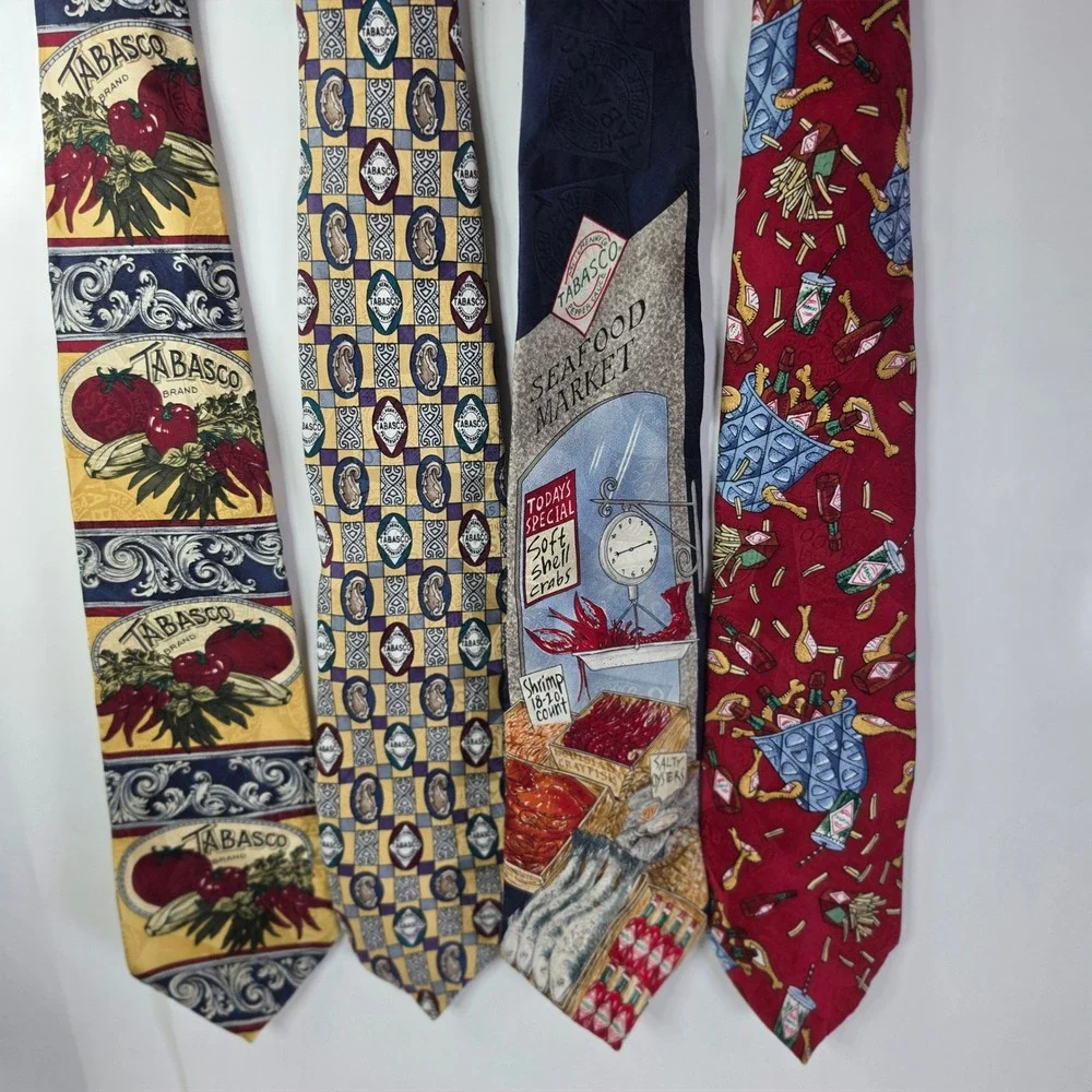 Lot of 4 Vintage TABASCO Brand Pepper Sauce Men Ties 100% Silk Novelty Hot Sauce